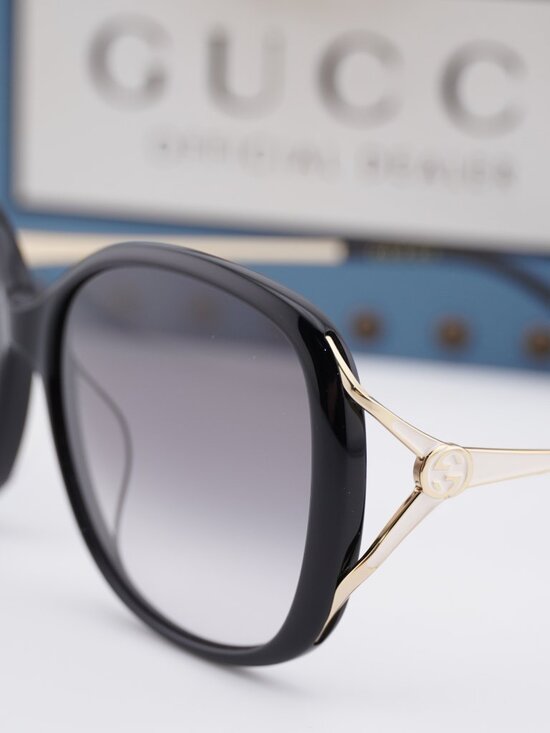 Gucci GG0649SK 001 Butterfly Sunglasses - Black / Grey